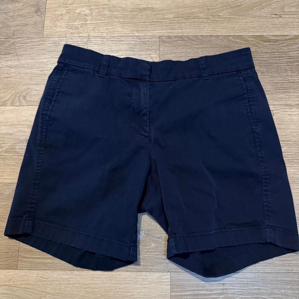 J.Crew Women Navy Blue Chino Shorts Mid Rise Cotton Stretch 6 Inch Inseam [4]
